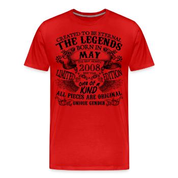 Anniversaire 2008 Mai 2008 né en Mai 2008 - T-shirt bio Premium Homme - rouge - Devant - Damien (186cm)