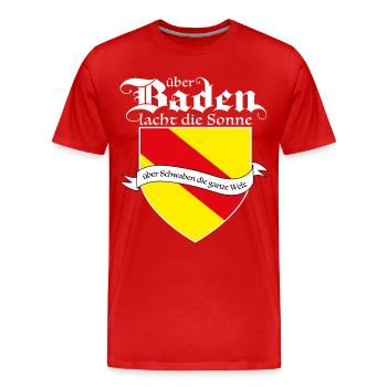 Über Baden lacht die Sonne, über Schwaben die Welt - Männer Premium Bio T-Shirt - Rot - Vorne - Damien (186cm)