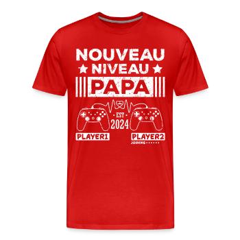 Nouveau niveau papa 2024 idée cadeau futur père - T-shirt bio Premium Homme - rouge - Devant - Damien (186cm)