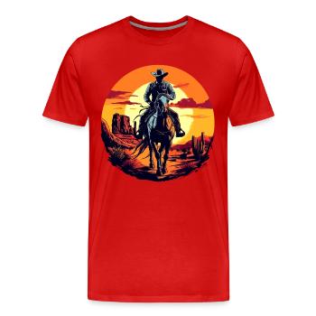 Cowboy Pferd Wild West Western Reiten Wildnis USA - Männer Premium Bio T-Shirt - Rot - Vorne - Damien (186cm)
