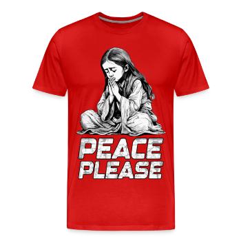 Peace Please - Beten für Frieden - Männer Premium Bio T-Shirt - Rot - Vorne - Damien (186cm)