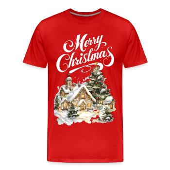 Winter Village Christmas Dream Scene - Men's Premium Organic T-Shirt - red - Front - Damien (186cm)