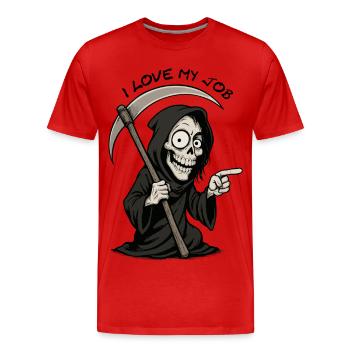 Grim Reaper Cartoon: Mischievous Grim Reaper - Men's Premium Organic T-Shirt - red - Front - Damien (186cm)