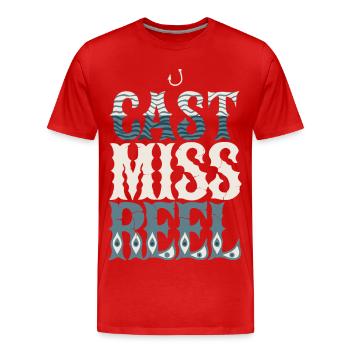 Cast Miss Reel - Fishing - Men's Premium Organic T-Shirt - red - Front - Damien (186cm)