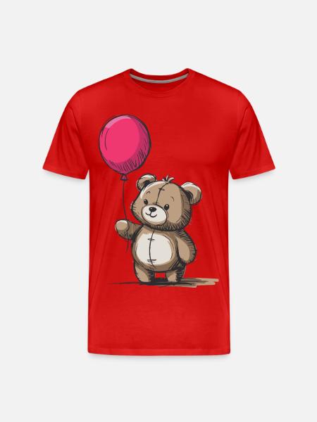 Niedlicher Teddybär mit rosa Ballon - Männer Premium Bio T-Shirt - Rot