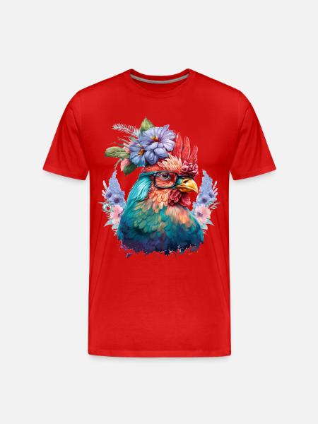 Lustiger Hahn - Männer Premium Bio T-Shirt - Rot