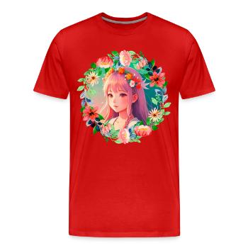 Anime Manga Kpop Girl in Garden - Männer Premium Bio T-Shirt - Rot - Vorne - Damien (186cm)
