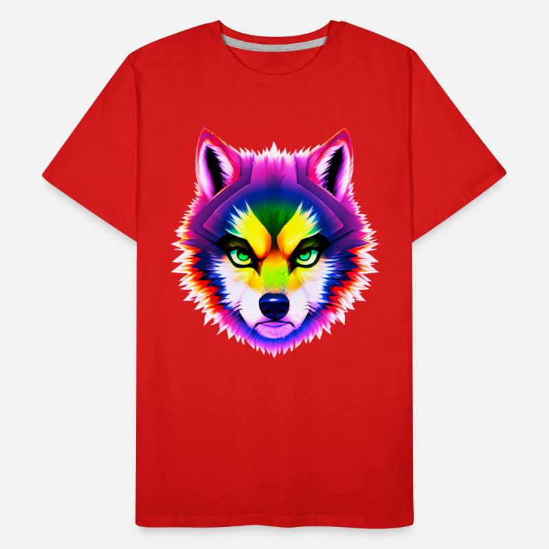Mystical Rainbow Wolf Head Men's Premium Organic T-Shirt