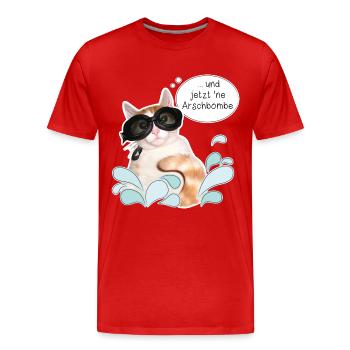 Cat - été - vacances - soleil - boulet de canon - - T-shirt bio Premium Homme - rouge - Devant - Damien (186cm)