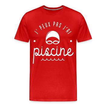 J'peux pas j ai piscine cadeau humour natation - T-shirt bio Premium Homme - rouge - Devant - Damien (186cm)