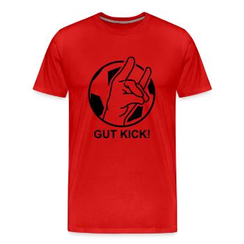 GUT KICK Fussball Kreisliga Kicken Geschenkidee - Männer Premium Bio T-Shirt - Rot - Vorne - Damien (186cm)