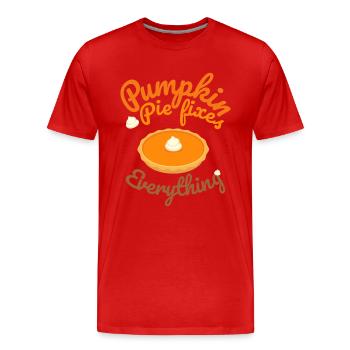 Tarte à la citrouille corrige tout - Halloween citrouille - T-shirt bio Premium Homme - rouge - Devant - Damien (186cm)