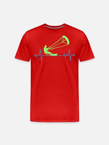 Kitesurfing Kiteboarding Kitesurf Heartbeat Pulse - Men's Premium Organic T-Shirt - red