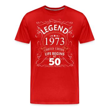 Anniversaire 1973 - Cadeau d’anniversaire Vintage - T-shirt bio Premium Homme - rouge - Devant - Damien (186cm)