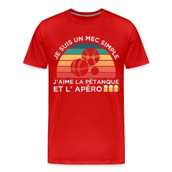 Pétanque et apéro humour bouliste cadeau vintage - T-shirt bio Premium Homme - rouge - Devant - Damien (186cm)