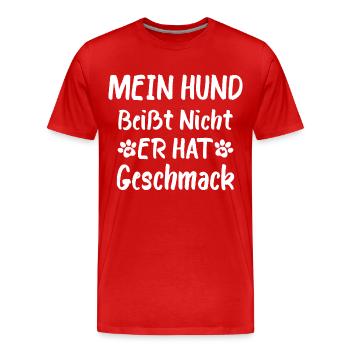 Mein Hund beisst nicht er hat Geschmack - Männer Premium Bio T-Shirt - Rot - Vorne - Damien (186cm)