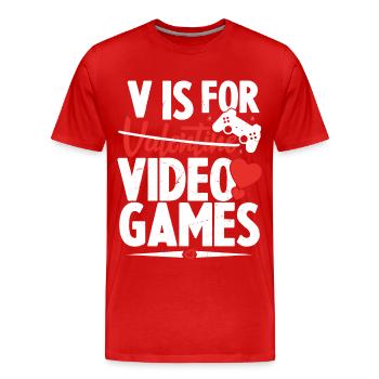 V ist für Videospiele Lustiger Valentinstag - Männer Premium Bio T-Shirt - Rot - Vorne - Damien (186cm)