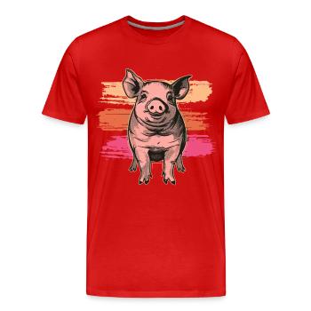 Mignon petit cochon vintage - T-shirt bio Premium Homme - rouge - Devant - Damien (186cm)
