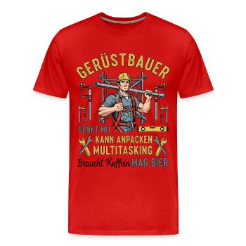 The Scaffolding Builder - Men's Premium Organic T-Shirt - red - Front - Damien (186cm)