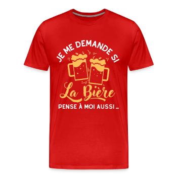 Je me demande si la bière pense à moi aussi 2 - T-shirt bio Premium Homme - rouge - Devant - Damien (186cm)