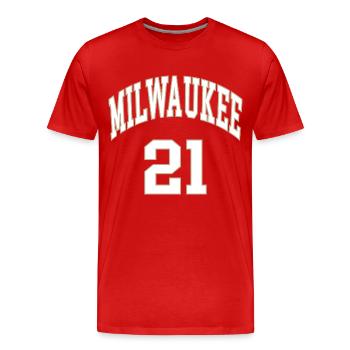 Milwaukee 21 - T-shirt bio Premium Homme - rouge - Devant - Damien (186cm)