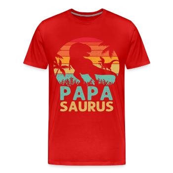 Papasaurus T Rex Dinosaure Papa Saurus Humour Père - T-shirt bio Premium Homme - rouge - Devant - Damien (186cm)