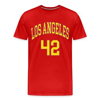 Los Angeles 42 - Männer Premium Bio T-Shirt - Rot - Vorne - Damien (186cm)
