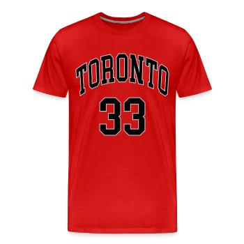 Toronto 33 - T-shirt bio Premium Homme - rouge - Devant - Damien (186cm)
