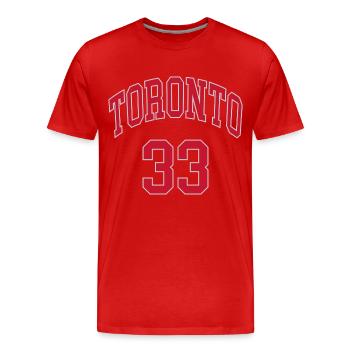 Toronto 33 - Männer Premium Bio T-Shirt - Rot - Vorne - Damien (186cm)