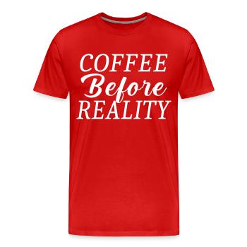Le café avant la réalité - T-shirt bio Premium Homme - rouge - Devant - Damien (186cm)