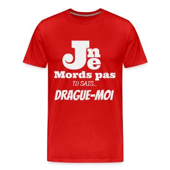 Je ne mords pas , drague-moi - T-shirt bio Premium Homme - rouge - Devant - Damien (186cm)