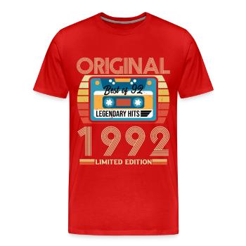 Cadeau D'anniversaire Vintage 1992 - T-shirt bio Premium Homme - rouge - Devant - Damien (186cm)