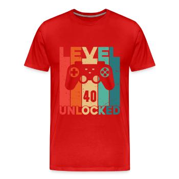 Level 40 Unlocked - Men's Premium Organic T-Shirt - red - Front - Damien (186cm)