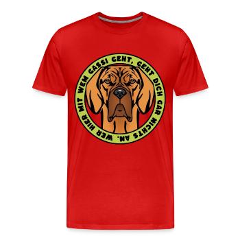 Wer hier mit wem Gassi geht ... - Männer Premium Bio T-Shirt - Rot - Vorne - Damien (186cm)
