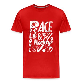 Peace Love and Hockey Field Hockey Indoor Hockey - Men's Premium Organic T-Shirt - red - Front - Damien (186cm)