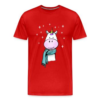 Cute unicorn with rainbow and winter scarf - Men's Premium Organic T-Shirt - red - Front - Damien (186cm)
