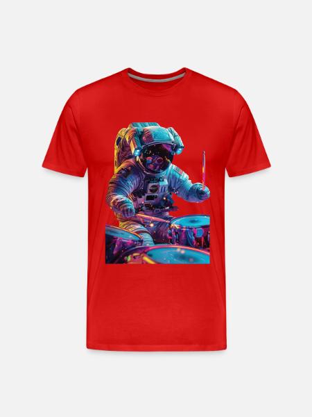 Astronaut Trommeln - Männer Premium Bio T-Shirt - Rot