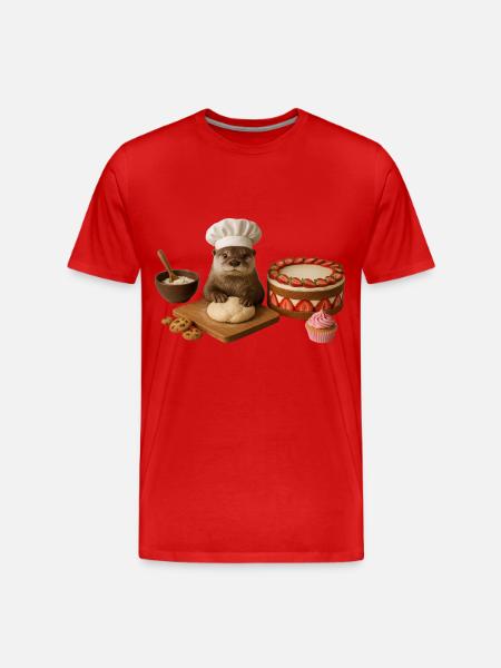 Otter Baking Cake Bread - Men's Premium Organic T-Shirt - red