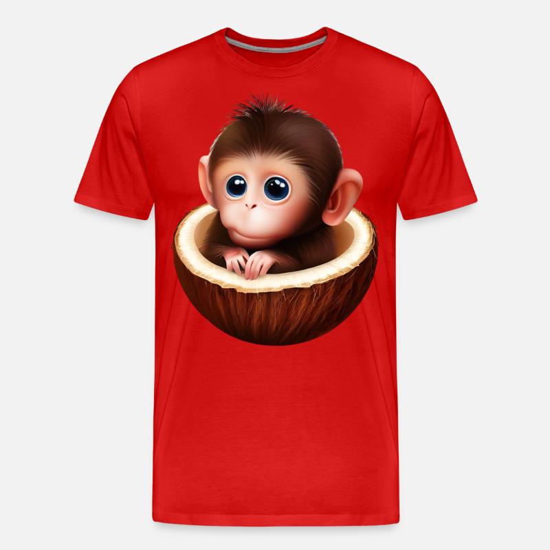 Affe in einer Kokosnuss - Männer Premium Bio T-Shirt - Rot