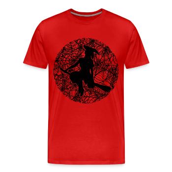 Spooky Spinnennetz Hexerei Besen Halloween - Männer Premium Bio T-Shirt - Rot - Vorne - Damien (186cm)