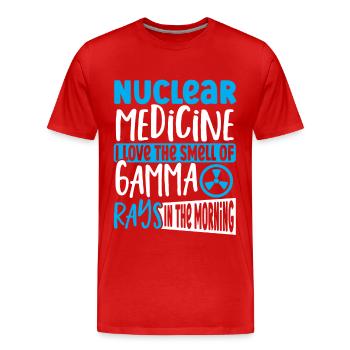 Médecine nucléaire J’aime l’odeur de - T-shirt bio Premium Homme - rouge - Devant - Damien (186cm)