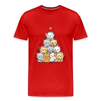 Katzen Weihnachtsbaum - Männer Premium Bio T-Shirt - Rot - Vorne - Damien (186cm)