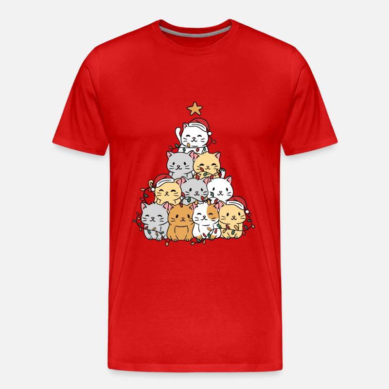 Katzen Weihnachtsbaum - Männer Premium Bio T-Shirt - Rot