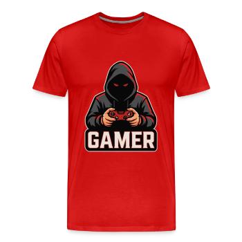 Dark Gamer – Gamer avec manette à capot - T-shirt bio Premium Homme - rouge - Devant - Damien (186cm)