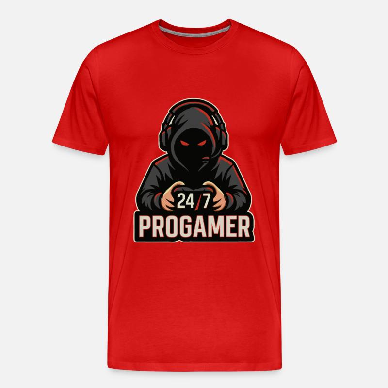 24/7 Allzeit Gamer - Männer Premium Bio T-Shirt - Rot
