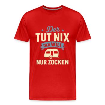 Il ne fait rien, il veut juste jouer à Caravan - T-shirt bio Premium Homme - rouge - Devant - Damien (186cm)