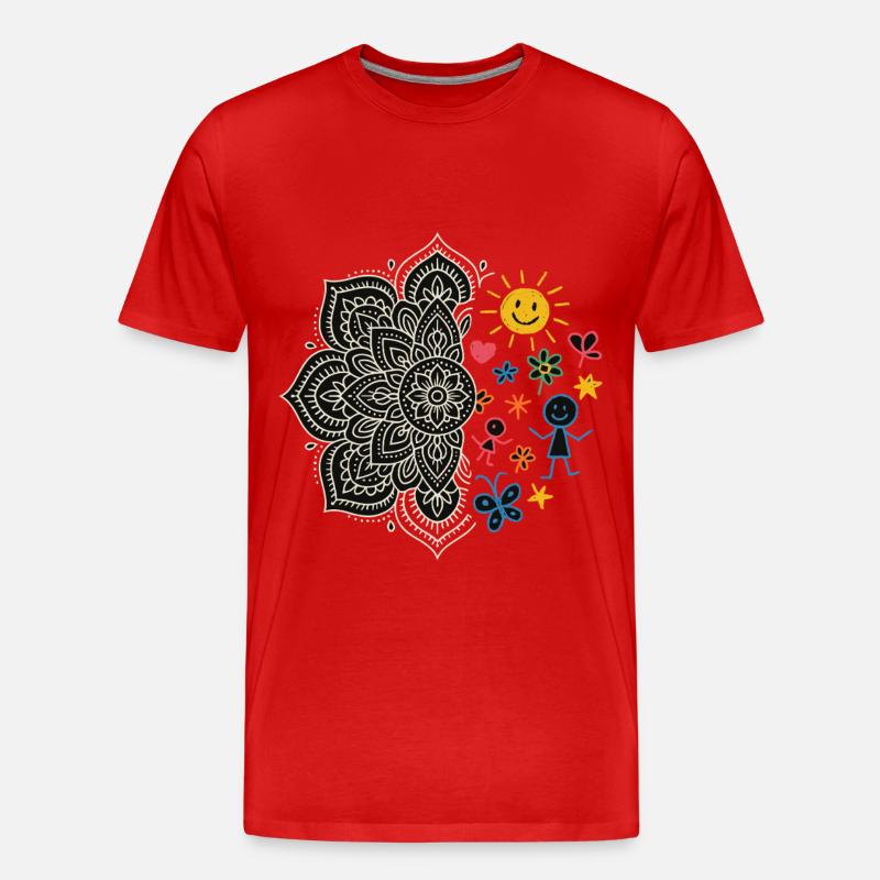 Mandala & Kinder-Doodles - Männer Premium Bio T-Shirt - Rot
