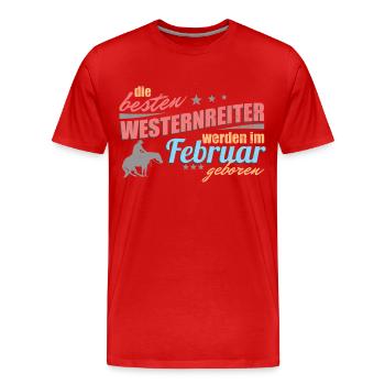 Westernreiter Geburtstag Februar - Männer Premium Bio T-Shirt - Rot - Vorne - Damien (186cm)