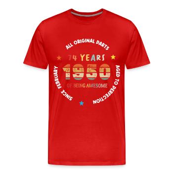 74 Jahre alt Baujahr 1950 Jahrgang Februar 1950 - Männer Premium Bio T-Shirt - Rot - Vorne - Damien (186cm)