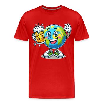 Weltkugel mit Bier Comic Stil lustiges Motiv - Männer Premium Bio T-Shirt - Rot - Vorne - Damien (186cm)